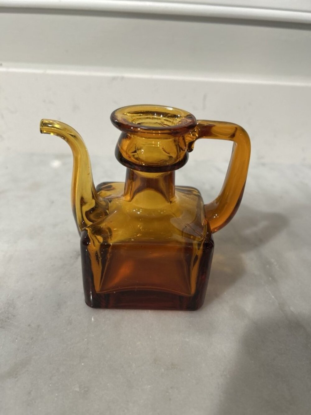 Vintage Oil/Vinegar Hand Blown Cruet Or Candlestick Holder/Amber Glass Bottle 4"